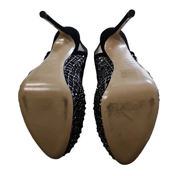 Valentino Garavani Lattice Crystals Slingback Platform Pumps Black Size 7.5 - Picture 11 of 14